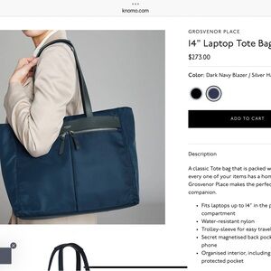 Knomo Grosvenor Place 14" Laptop Tote Bag - Dark Navy Blazer
